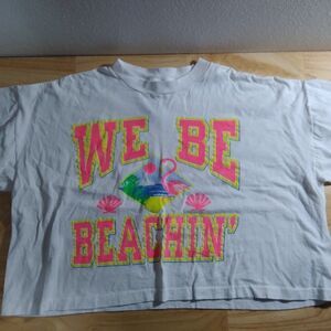 Vintage 90s Speedo We Be Beachin' Neon Logo Crop Top T-Shirt